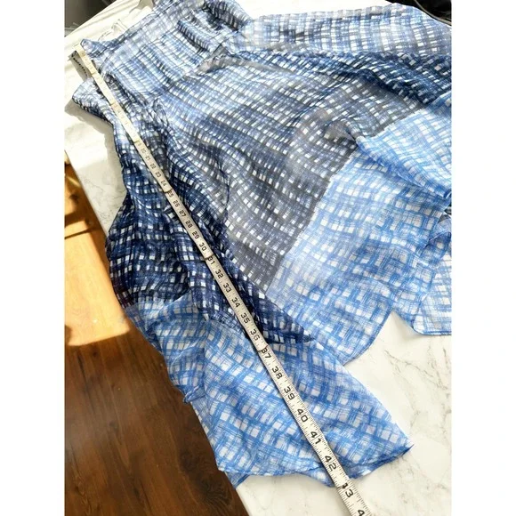 Maggy London Blue White Ombre Check Sleeveless Handkerchief Hem Dress Size 6 - Picture 10 of 10